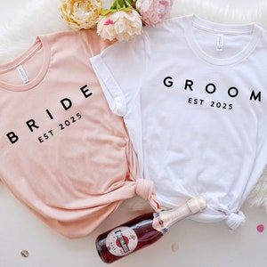 Bride and Groom Shirt, Bride and Groom EST 2025 Shirt, Bridal Shower Gift, Engagement Gift, Gift for Bride, Matching Bride and Groom Shirts
