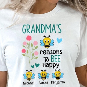 Camiseta "Razones para ser feliz" de la abuela, camiseta personalizada con campanillas de viento, camiseta del Día de los Abuelos, camiseta de la abuela bendecida, camiseta del Día de la Madre para la abuela