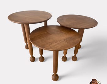 Beech Wood Triple Coffee Table Set: Teak Oil Finish