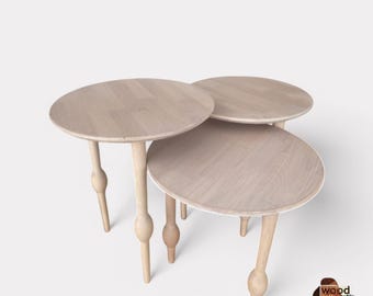 Beech Wood Triple Coffee Table Set: Teak Oil Finish