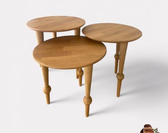 Beech Wood Nesting Coffee Table Set: Teak Oil Finish