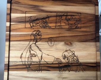 Handmade woodburning art of Link and Zelda