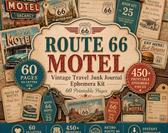 Junk Journal Kit: Route 66 Motel | Vintage Travel Ephemera (Digital Download)