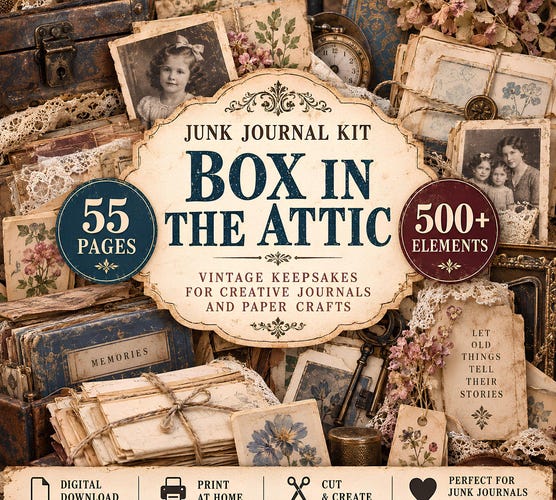 Junk Journal Kit: Box In The Attic — Vintage Keepsakes & Memories Ephemera