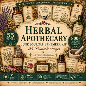 Junk Journal Kit: Örtapotekare | Vintage botaniska efemera (digital nedladdning)