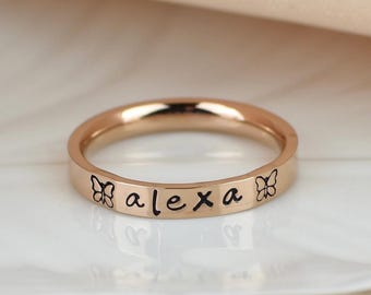 Anel personalizado com nome, aliança empilhável em aço inoxidável, anel com nome personalizado, hipoalergênico, presente para ela, anel feminino, anéis de polegar para mulheres