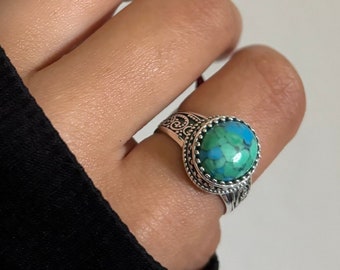 Silver Turquoise Stone Ring,genuine stone rings,solid silver rings,boho silver rings,thumb rings for women,chunky stone ring,bold stone ring