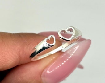 925 Sterling Silver Heart Ring, adjustable silver rings, 925 silver ring, heart love ring, double heart ring, non tarnish ring, thumb ring