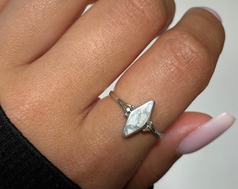 White Turquoise Stone Ring, sterling silver rings, natural stone ring, womens rings, gift for women, silver statement ring, for her
