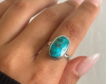 Turquoise Silver Stone Ring, chunky stone ring, thumb ring for women, natural stone ring, boho silver ring, stacking silver ring, gift