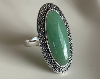 Silver Jade Stone Ring, natural stone ring, chunky rings for women, thumb rings for women, anniversary gift for women, friendship ring