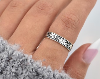 Stamped Sun Ring, sterling silver stacking band, thumb ring for women, friendship gift ring, silver statement rings, womens thumb rings
