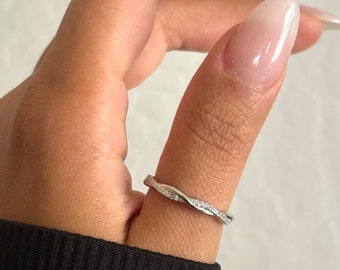 Petite Braided Ring, sterling silver, cubic zirconia ring, silver braid ring, thumb rings for women, 925 silver rings, stackable ring, gift