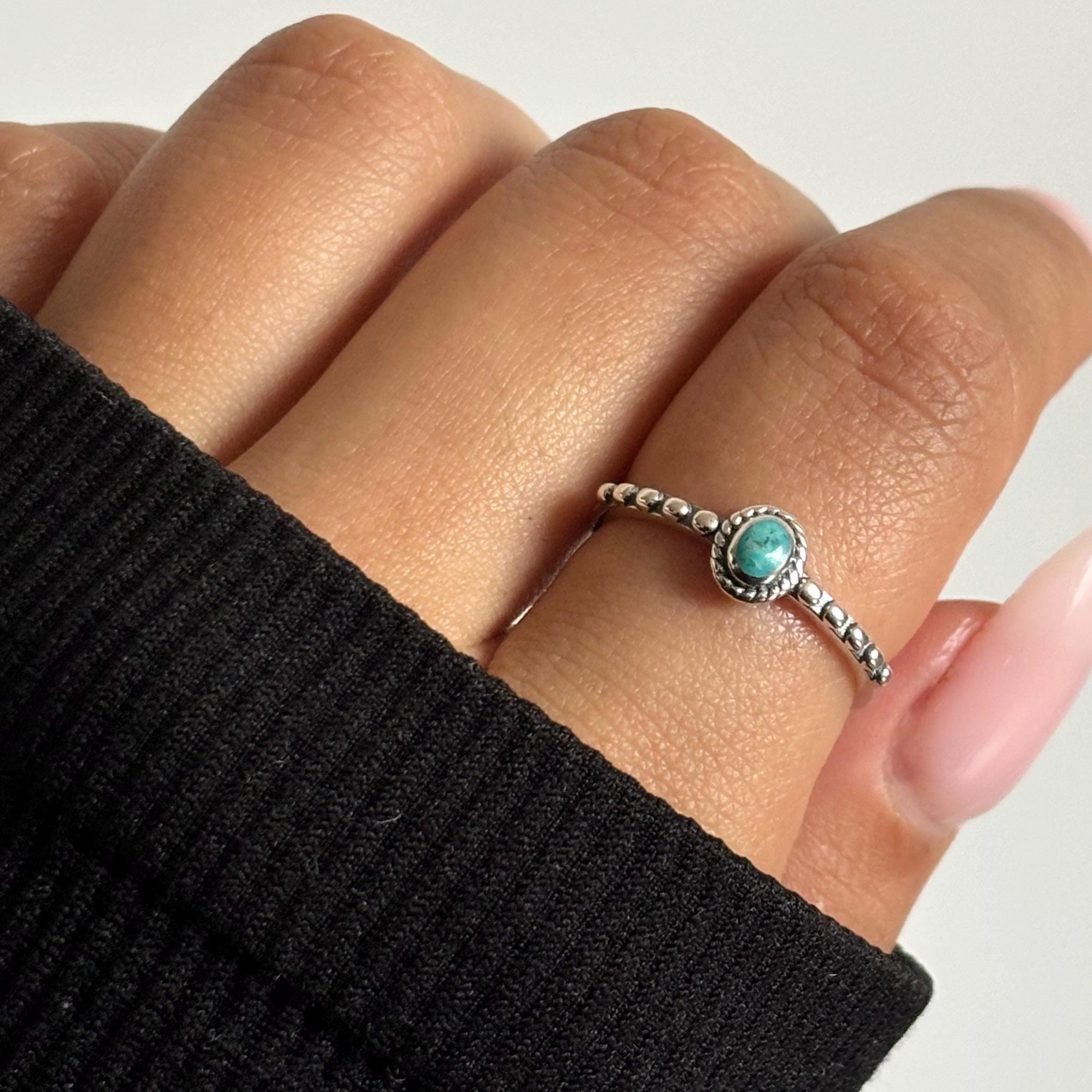 Sterling Silver Dainty Bali Stone Ring, turquoise silver ring, trendy silver ring, thumb ring, bali inspired ring, simple ring,925 stamped