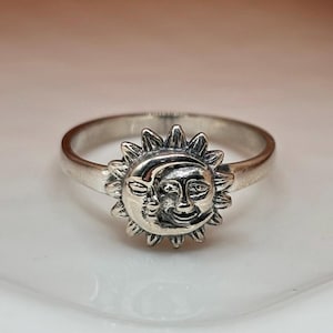 Silver Sun and Moon Ring, Stackable Silver Rings, Chunky Silver Ring ...