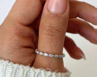 Anel de prata com zircônia cúbica, anel de polegar para usar em conjunto com outros anéis, anéis de prata femininos, anel de prata delicado, anéis modernos, presente para ela, anéis para usar em conjunto com outros anéis