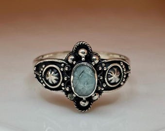 Natural Larimar Silver Stone Ring, silver statement rings, rings for women, 925 silver rings, boho rings, silver stone ring, gift for her