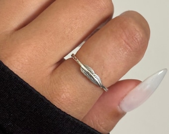 Tiny Feather Ring, sterling silver feather ring, petite silver ring, womens ring, stackable thumb ring, gift for girl, friendship ring