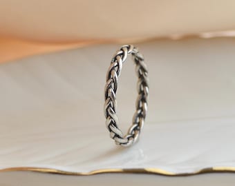 Braided Sterling Silver Ring, womens thumb ring, sterling silver rings, stacking silver rings, braid rings for women, dainty silver band