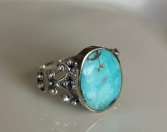 Silver Turquoise Stone Ring, anniversary gift, thumb rings for women, womens jewelry, silver statement rings, gift for her,silver stone ring
