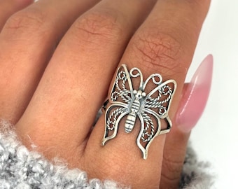 Butterfly Sterling Silver Ring, bold silver ring, chunky silver ring, thumb ring for women, silver rings, trendy butterfly ring,gift for her