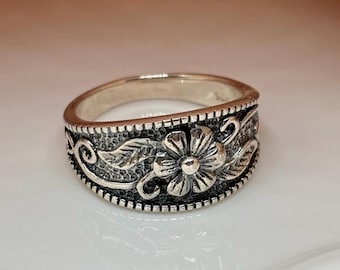 Dome Flower Ring, sterling silver rings, 925 silver ring, floral ring, womens rings for women, gift for women, boho chic ring, anniversary