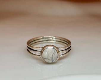 Sterling Silver White Turquoise Stone Ring, natural stone, womens rings, thumb rings for women, anniversary gift for her, birthday gift