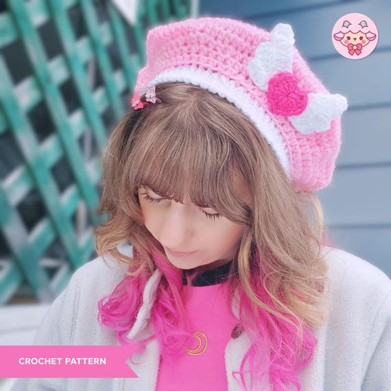 Magical Girl Beret Crochet Pattern, Valentines Day Hat, Angel Wing