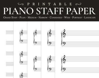 Printable Blank Sheet Music Set - Portrait/Landscape - Grand Staff & Plain Piano Composition Manuscript Note Paper - Letter Size 8.5 x 11