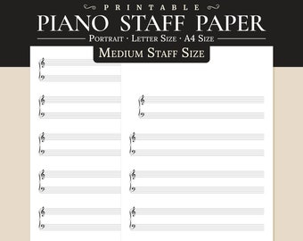 Printable Grand Staff Manuscript Paper - Portrait - Letter 8.5" x 11" / A4 Size - Piano Composition Blank Note Sheet Music PDF
