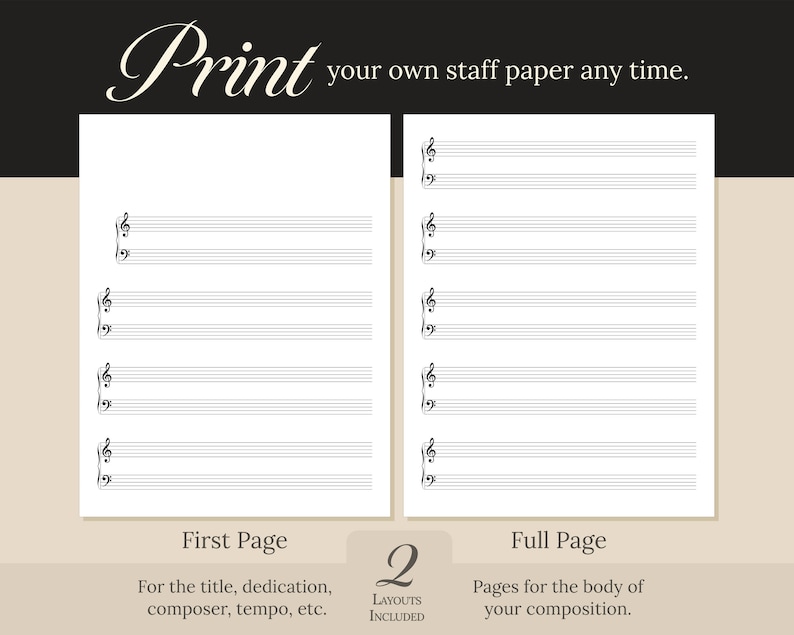 Printable Grand Staff Manuscript Paper Wide 10mm Portrait Letter 8.5 X ...