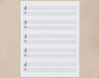 Printable Wide 12mm Blank Music Composition Paper - Piano Grand Staff Note Manuscript Sheet PDF - Portrait - Letter 8.5" x 11" / A4 Size