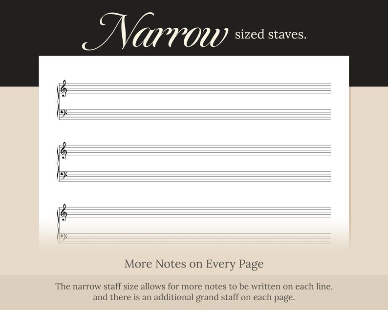 Note Paper Narrow Printable Narrow 7mm 6 Grand Staff Blank Music Composition Paper ...