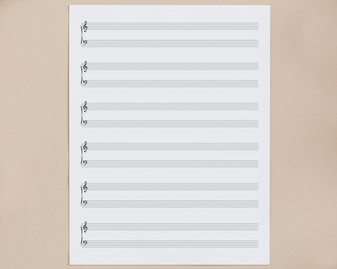 Note Paper Narrow Printable Narrow 7mm 6 Grand Staff Blank Music Composition Paper ...