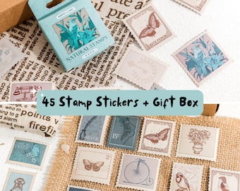 Paket med vintagestämpelklistermärken, samlarstämpelklistermärken för dagbok, konstprojekt, 45-pack klistermärken, kawaii skolgåvor