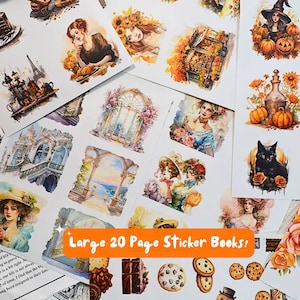 Libro de pegatinas vintage de 20 páginas, Pegatinas para álbumes de recortes para amantes de los libros, Libros de pegatinas, Libro de pegatinas de acuarela, Pegatinas para tomar notas, Kit de planificación de diario