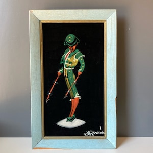 1960s Signed Vintage Velvet Painting - Mexico Velvet Painting of a Bullfighter