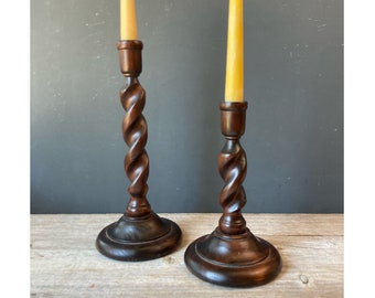 2 Vintage Candlestick Holders - Turned Wood