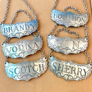 Liquor Decanter Label Tags Kirk Stieff Pewter Bourbon Scotch Gin image 1