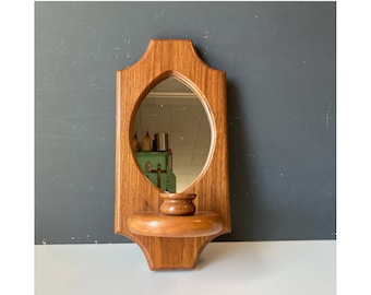 Vintage Wood Framed Mirror and Candleholder