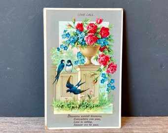 1900s Vintage Valentine Postcard - Love Birds Card