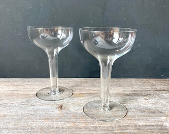 1950s Champagne Glasses - Champagne Coupes - Set of 2 - Hollow Stem Glasses