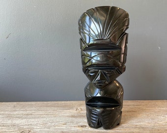 Black Onyx Aztec Face Sculpture - Made in Mexico