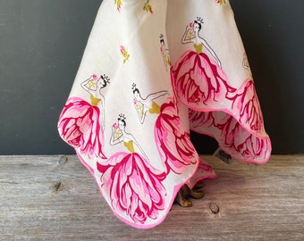 Vintage Silk - Ballerina Border Handkerchief - Made in Japan - Summer Hanky
