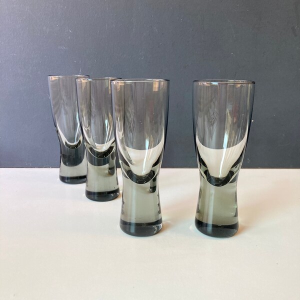 4 Holmegaard Smoked Glass Shot Glasses - Cordial Glasses - Modern Barware