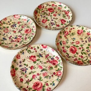 Set of 4 Alcohol Proof Coasters - Made in Japan Pink Roses and Green Details Trays with Flowers