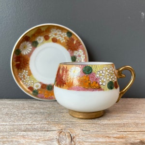 Vintage Lithophane Teacup and Saucer by Koshida -  Japan Porcelain Demitasse Tea Cup & Saucer Hand Painted