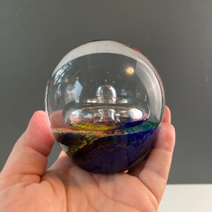 Art Glass Orbs - Blue Bubble Glass Paperweight- Vintage Glass Paperweight