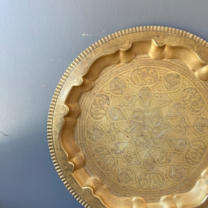 Vintage Large Engraved Brass Tray, Handmade Brass Tray - Large Engraved Brass Tray
