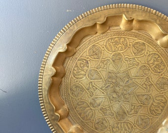 Vintage Large Engraved Brass Tray, Handmade Brass Tray - Large Engraved Brass Tray